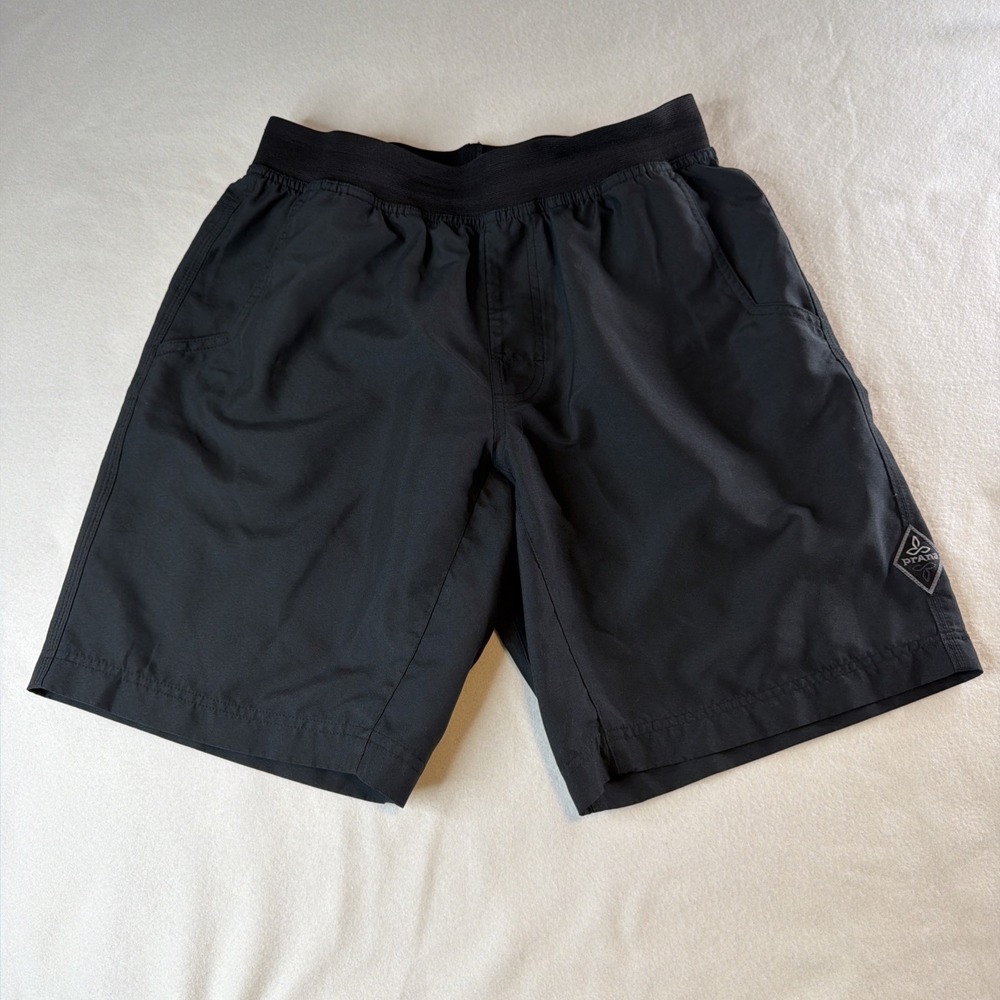 prAna Men's Athletic Shorts Size S Black Recycled Polyester Drawstring